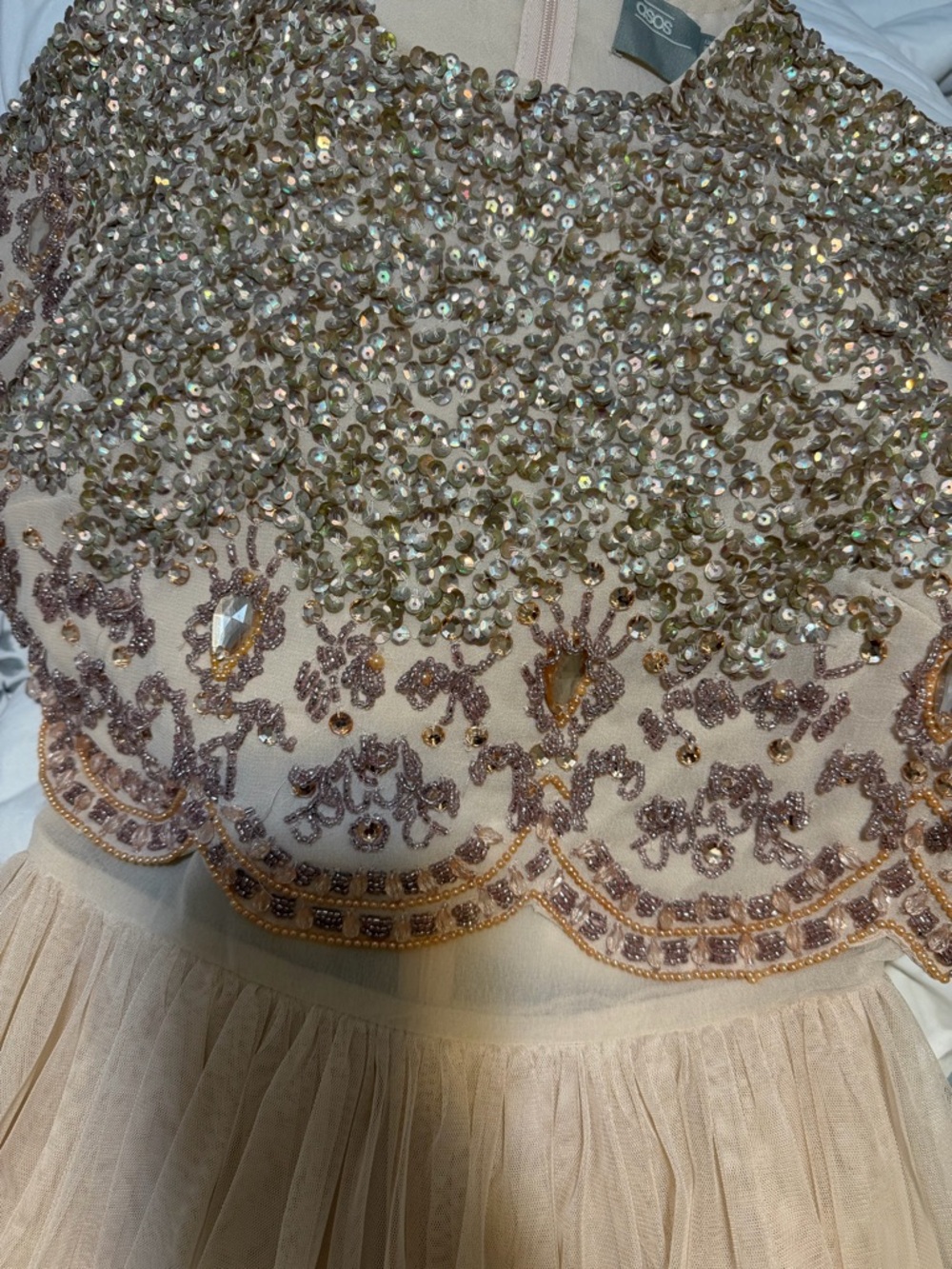ASOS Blush Gold Embellished Tulle Mini Dress - Picture 8 of 9